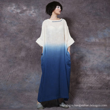 Original Design Vintage Plus Size dip dye Pure Linen Women Dress